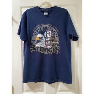HARLEY DAVIDSON Mens Navy Crew Neck Sturgis South Dakota Rally T-Shirt Tee Sz L